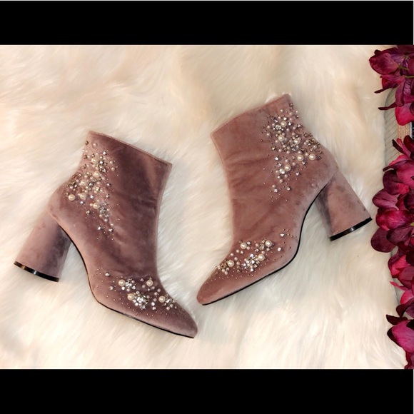 ZARA Beaded Velvet Ankle Booties - Picture 3 of 8